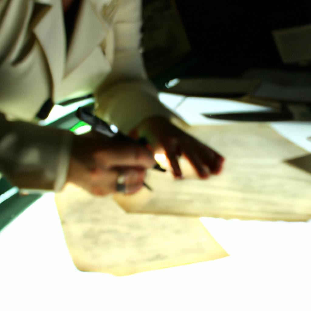 Person reading historical documents, writing