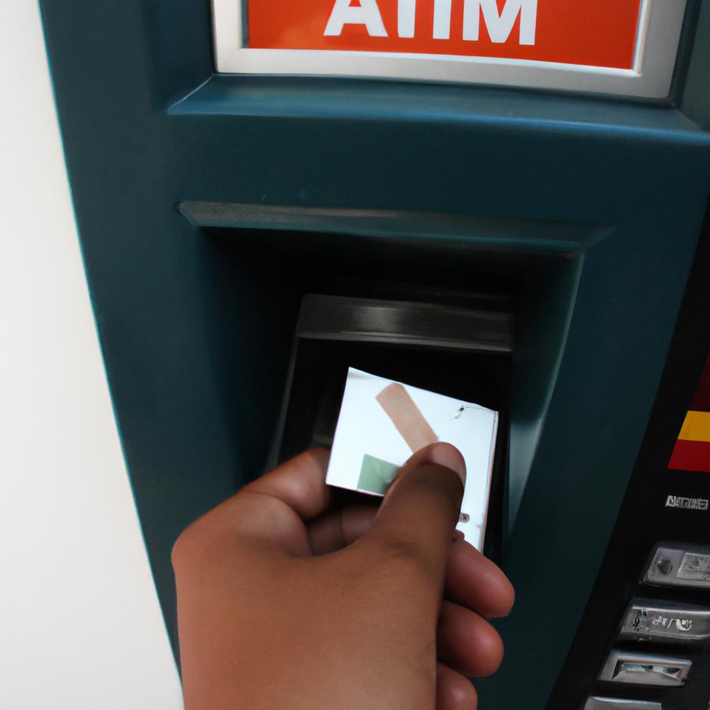 Person using ATM, holding passport